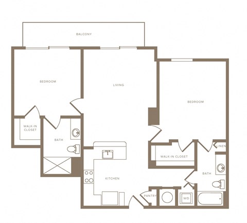 Floor plan for 2 beds, 2 baths, 1095 sqft